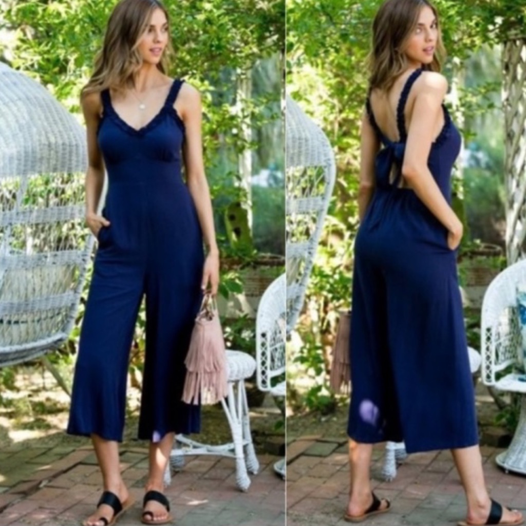 Navy Blue Tie Back Jumpsuit